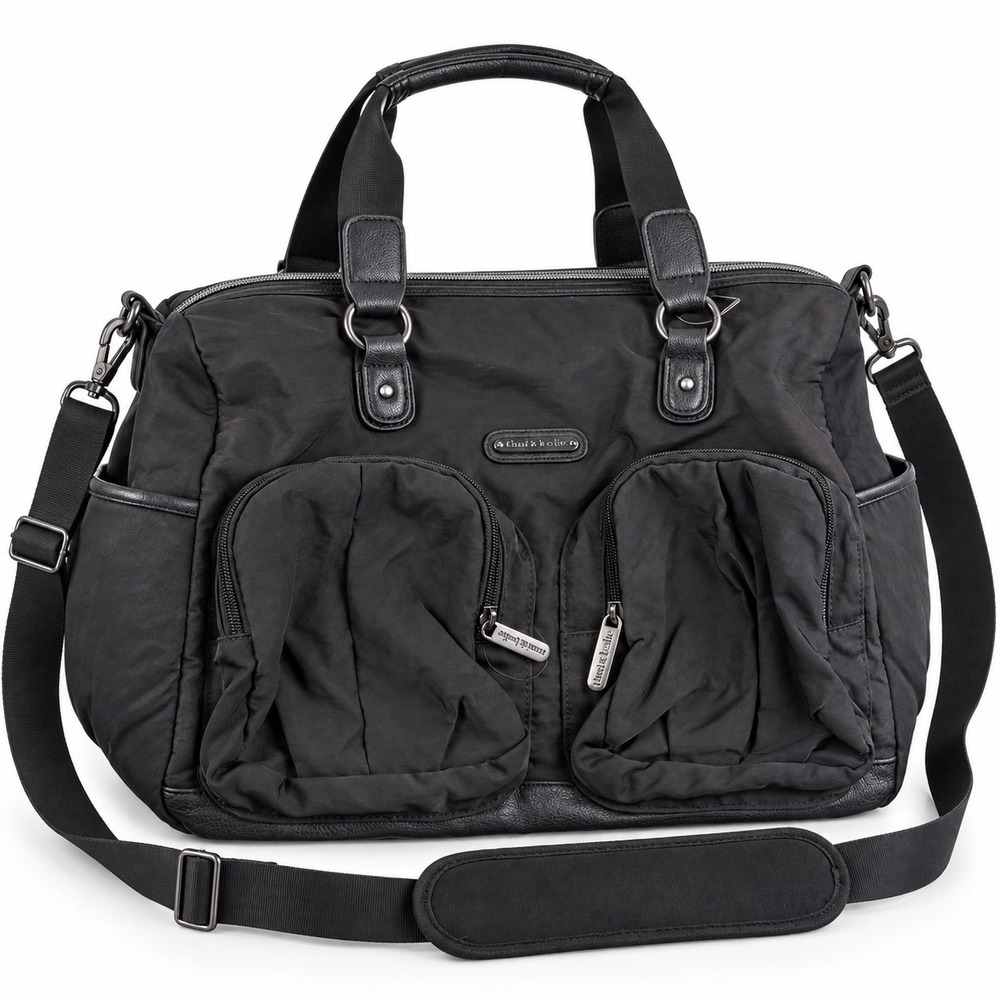 Timi & Leslie Black Nylon Diaper Bag Travel Tote Crossbody Messenger Bag
